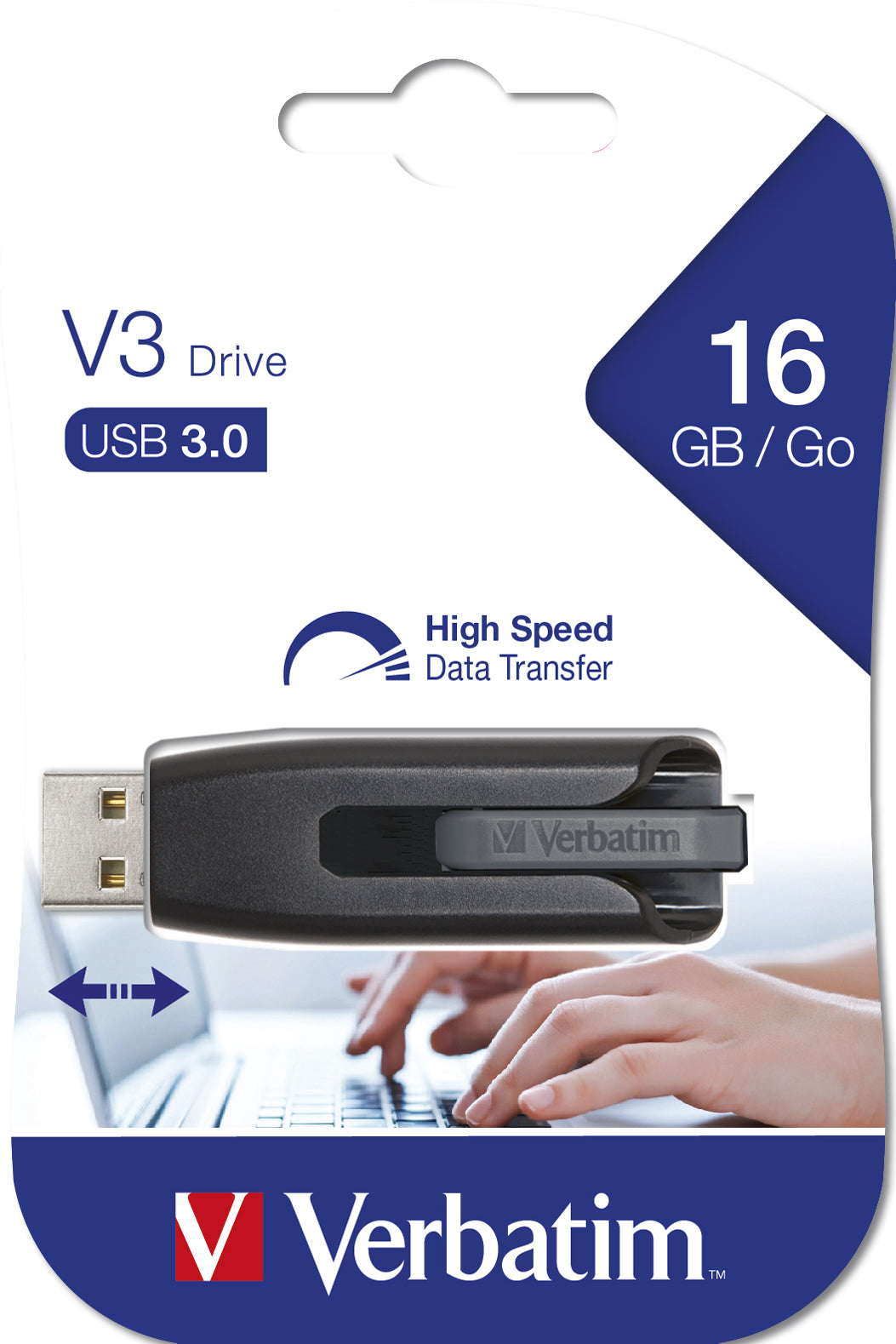 Verbatim 49172 USB 3.0 Flash Drive – 16GB Black Slide Design
