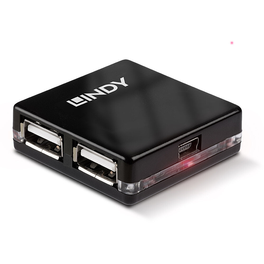 Lindy 42742 4 Port USB 2.0 Mini Hub – High Speed 480Mbps, Compact Black Design