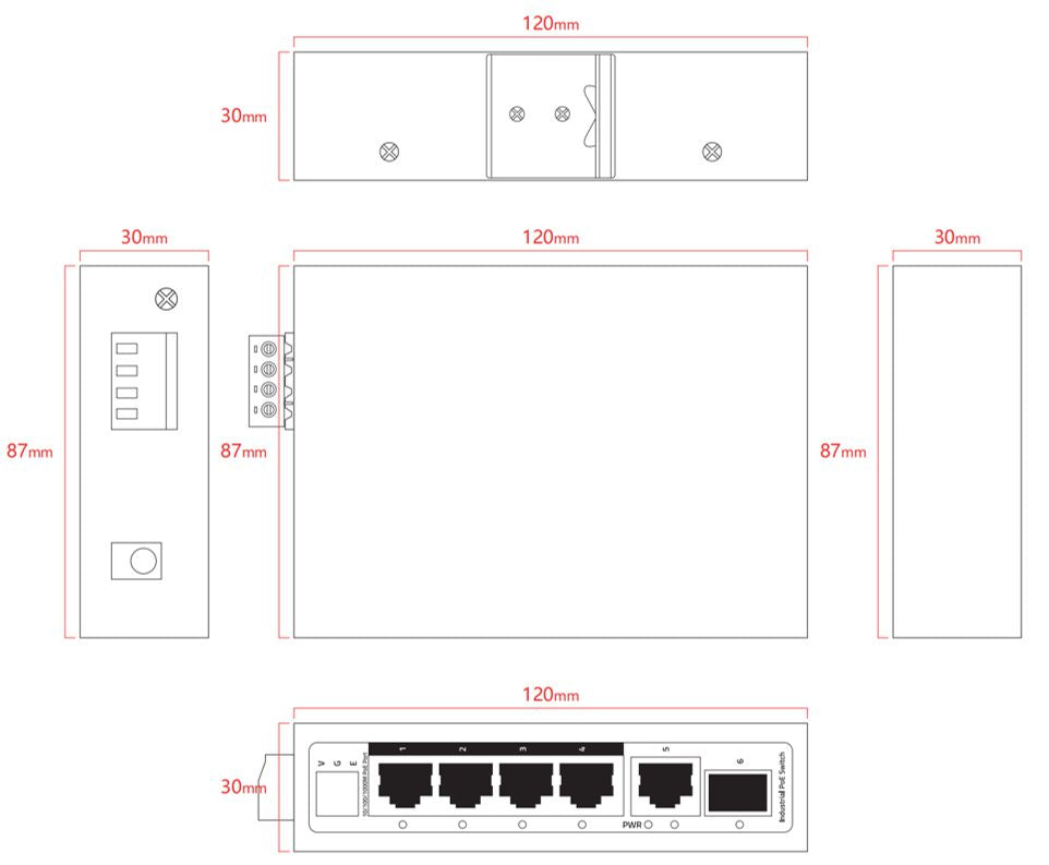 Ernitec ELECTRA-U06-1GB 6-Port 1000Mbps Industrial PoE Network Switch