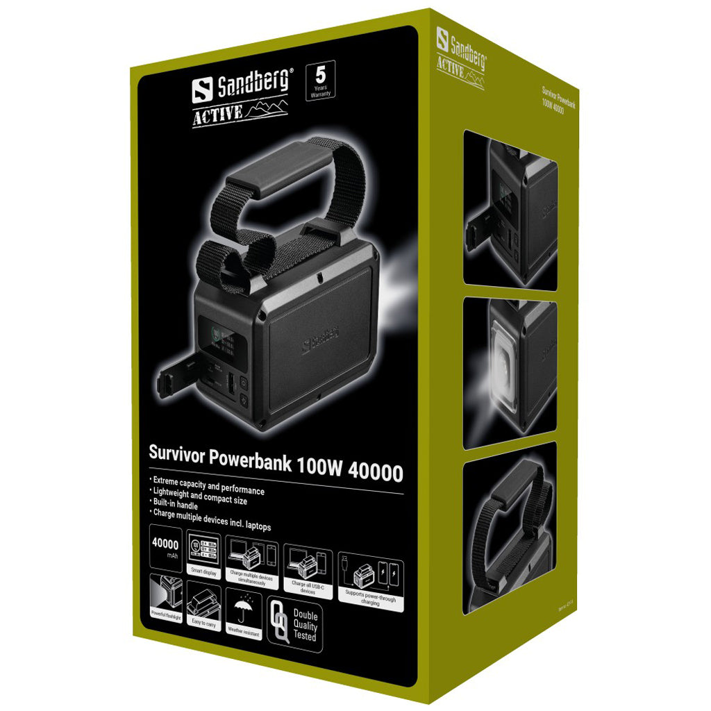 Sandberg 421-14 Survivor Powerbank 100W 40000mAh – Rugged Portable Charger Black