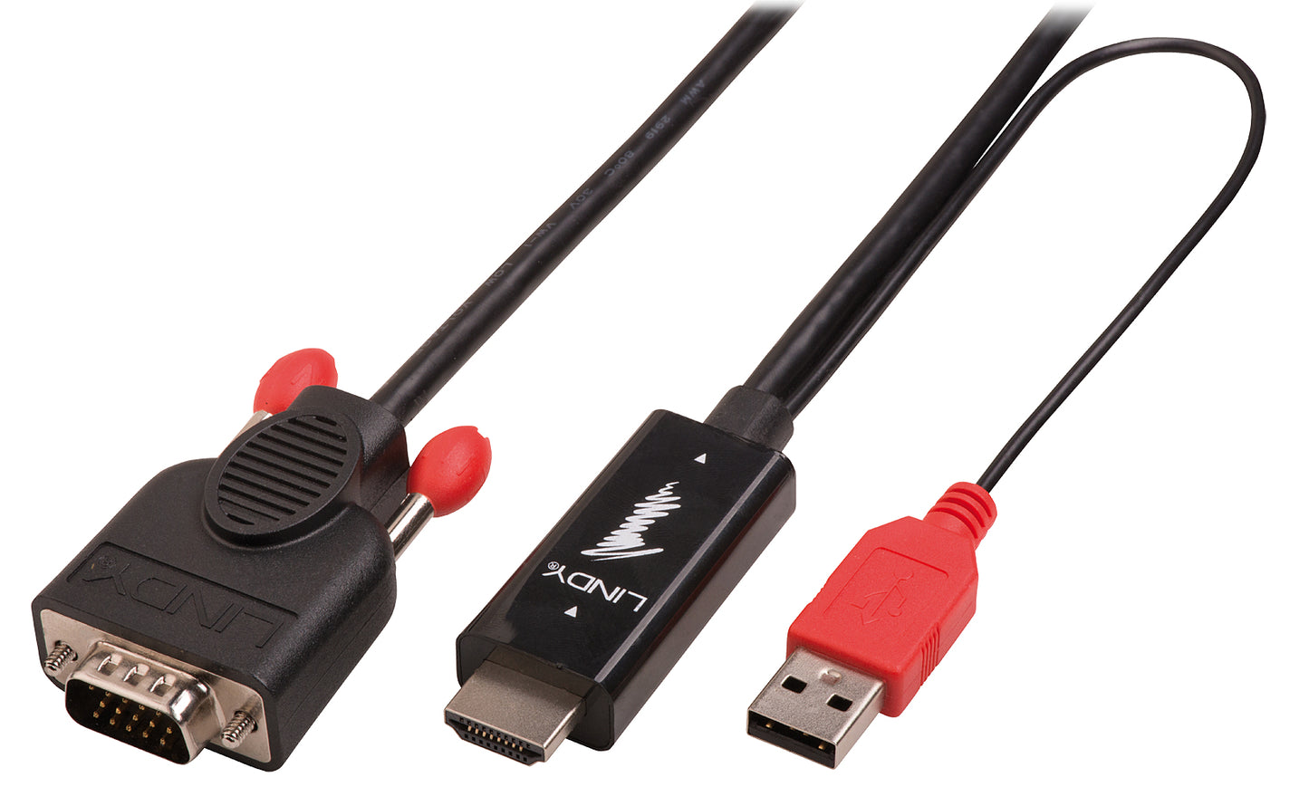 Lindy 41456 2m HDMI to VGA Adapter Cable – Black, 1080p, Male to Male