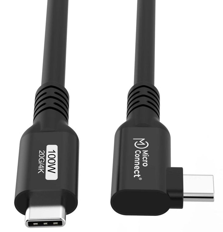 MicroConnect USB3.2CC015-A USB-C Cable 0.15m 100W 20Gbps Angled Black
