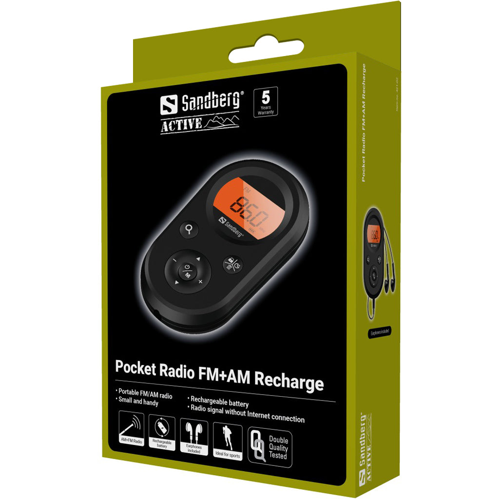 Sandberg 421-02 Pocket Radio FM/AM Portable Rechargeable – Black