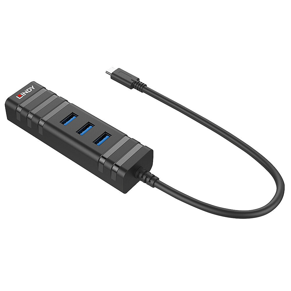 Lindy 43249 USB 3.2 Type C Hub and Gigabit Ethernet Converter 5Gbps Black