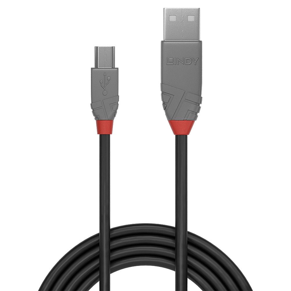Lindy 36723 USB 2.0 Type A to Mini-B Cable 2m Black/Grey