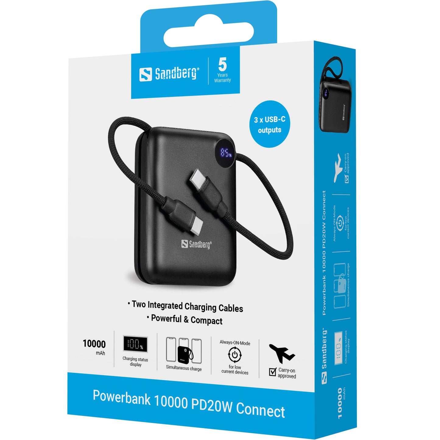 Sandberg 421-26 Powerbank 10000 PD20W Connect – Fast Charge, 3 USB-C Outputs