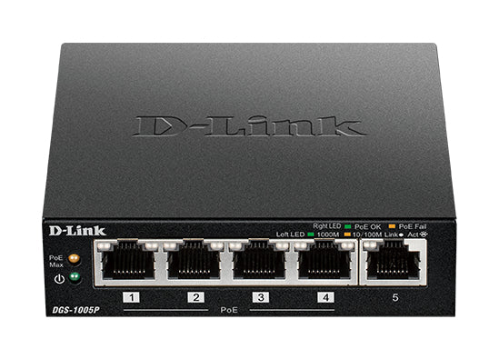 D-Link DGS-1005P/E 5-Port Gigabit Unmanaged PoE Network Switch – Metal Housing