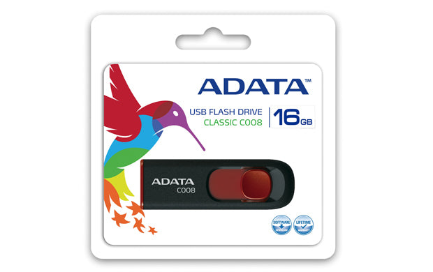 ADATA AC008-16G-RKD USB Flash Drive 16GB USB 2.0 Type-A Black/Red