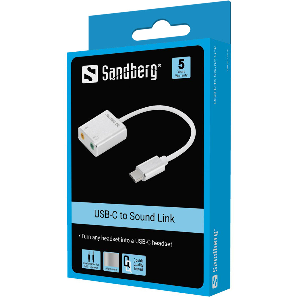 Sandberg 136-26 USB-C to Sound Link Audio Adapter – 3.5mm Headphone Jack, Silver