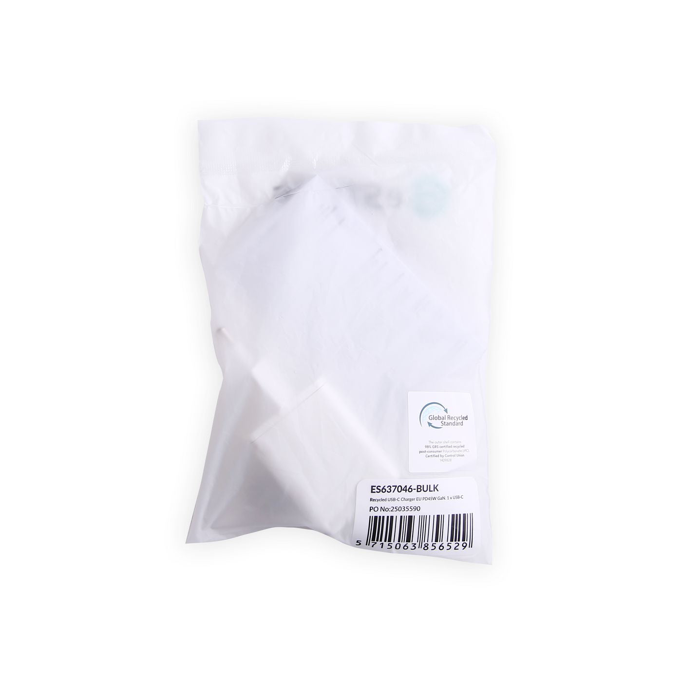 eSTUFF ES637046-BULK USB-C Charger 45W GaN PD EU Plug – White, Recycled Plastic