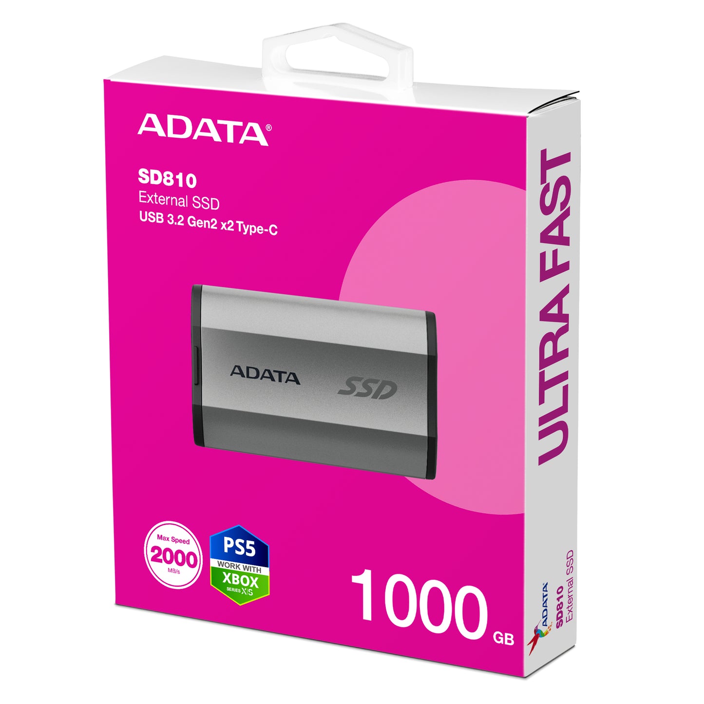 ADATA SD810-1000G-CSG 1TB External SSD – USB 3.2 Gen 2x2 Type-C, IP68, Aluminium