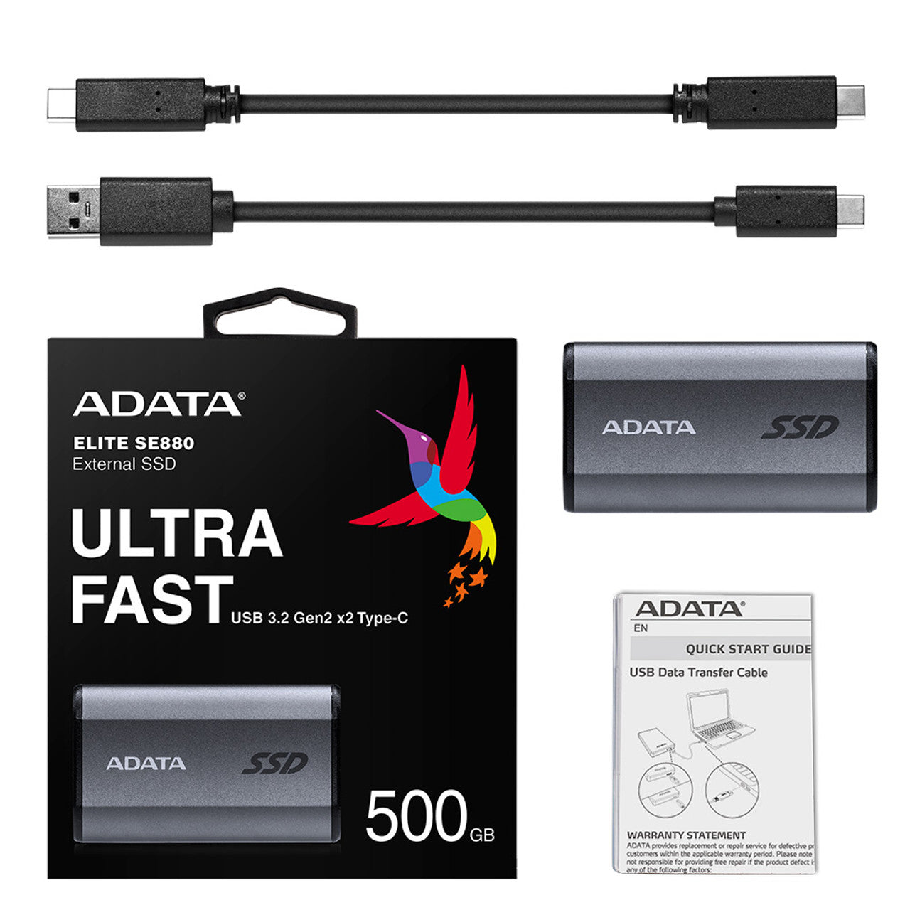 ADATA AELI-SE880-500GCGY 500GB External SSD – USB-C 3.2 Gen 2, Grey