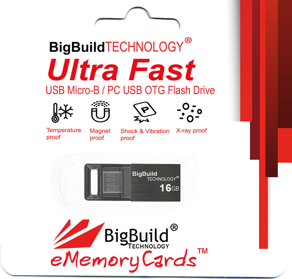 BigBuild Technology 16GB Black Dual Drive Micro B OTG USB Memory Stick, USB Drive