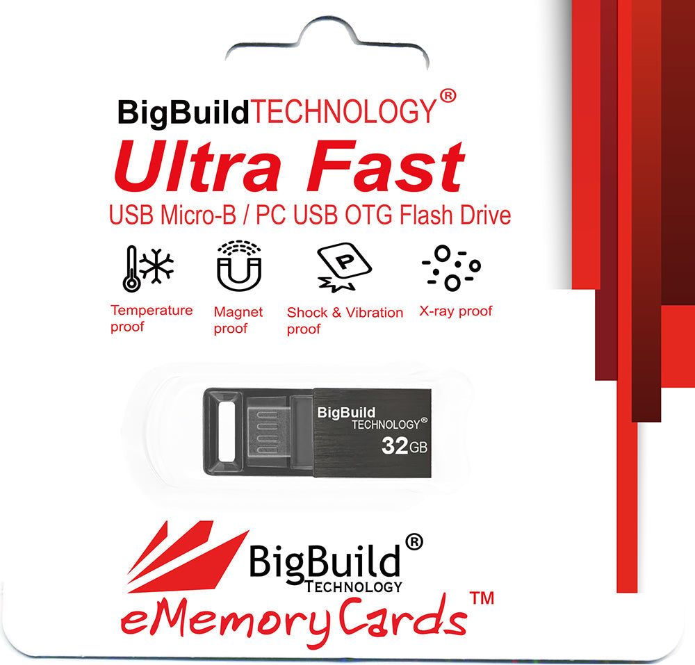 BigBuild Technology 32GB Black Dual Drive Micro B OTG USB Memory Stick, USB Drive