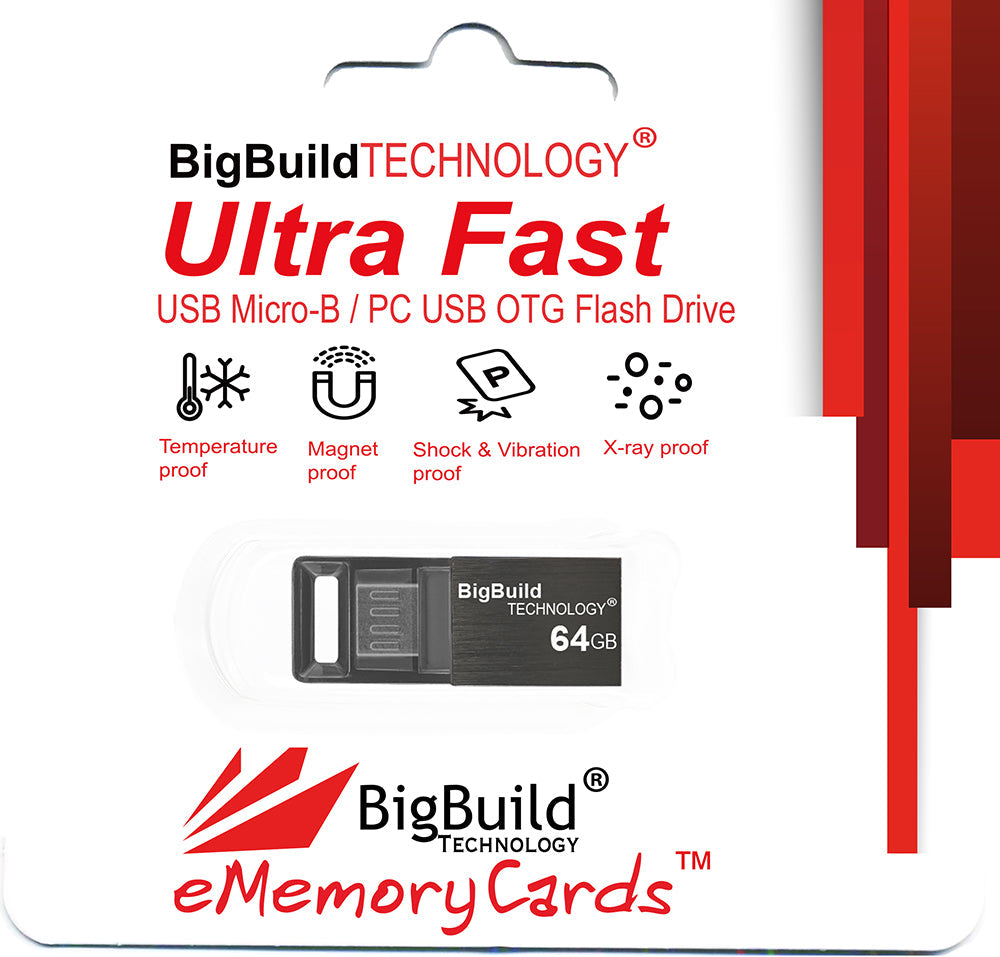 BigBuild Technology 64GB Black Dual Drive Micro B OTG USB Memory Stick, USB Drive