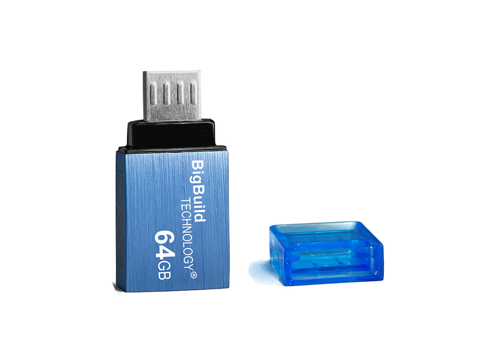 BigBuild Technology 64GB Blue Dual Drive Micro B OTG USB Memory Stick, USB Drive