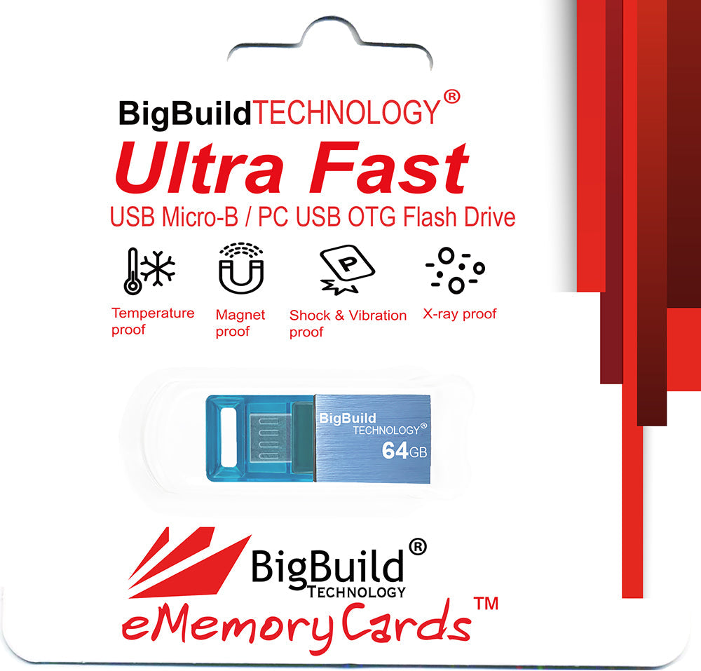 BigBuild Technology 64GB Blue Dual Drive Micro B OTG USB Memory Stick, USB Drive