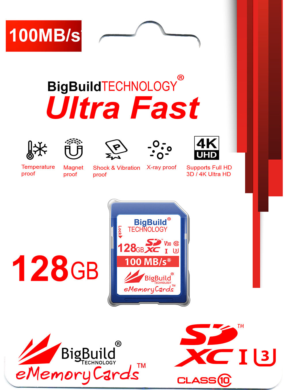 BigBuild Technology 128GB Ulta Fast 100MB/s U3 SDXC Memory Card