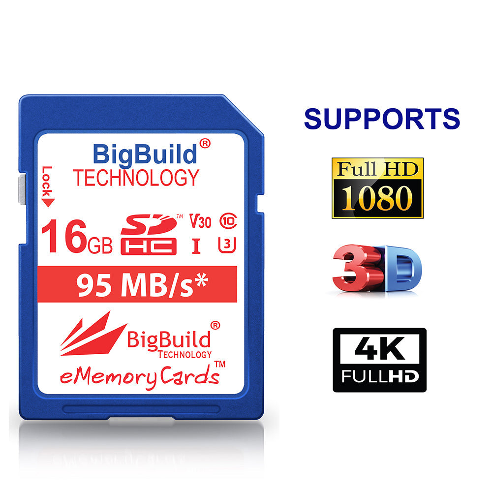 BigBuild Technology 16GB Ulta Fast 95MB/s U3 SDHC Memory Card
