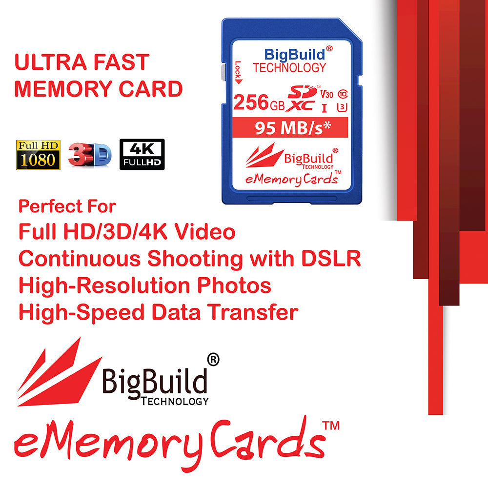 BigBuild Technology 256GB Ulta Fast 95MB/s U3 SDXC Memory Card