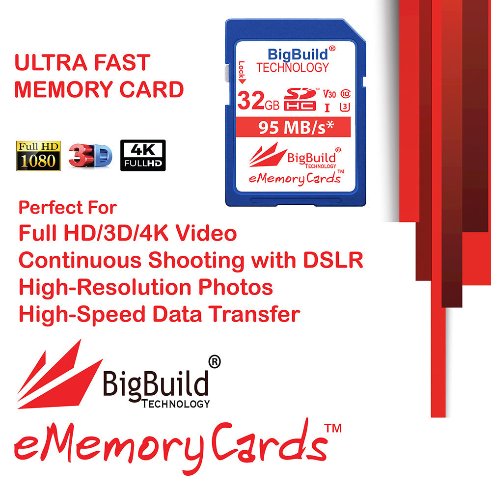 BigBuild Technology 32GB Ulta Fast 95MB/s U3 SDHC Memory Card