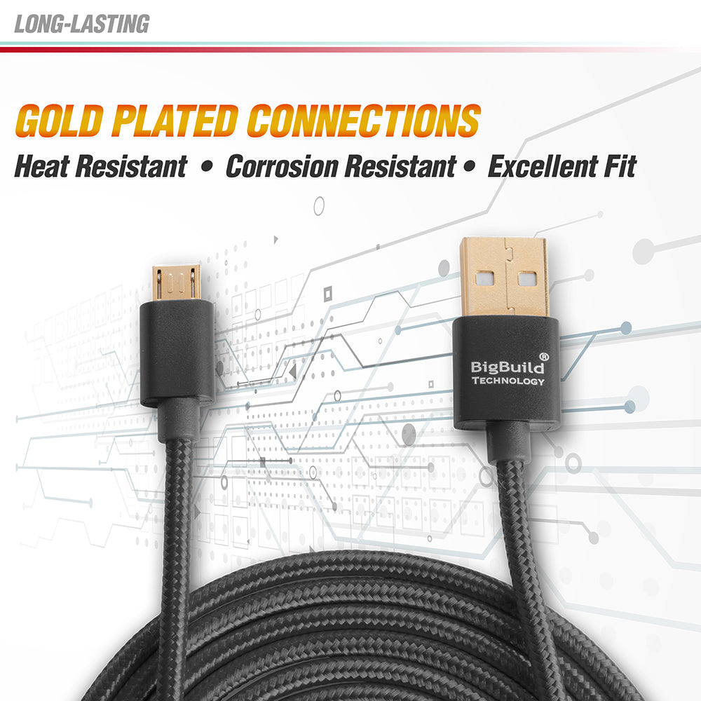 BigBuild Technology BLACK 2-Metre/6 Feet 5 inch Gold Plated USB Cable