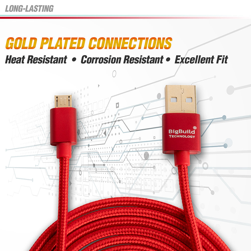 BigBuild Technology RED 2-Metre/6 Feet 5 inch Gold Plated USB Cable