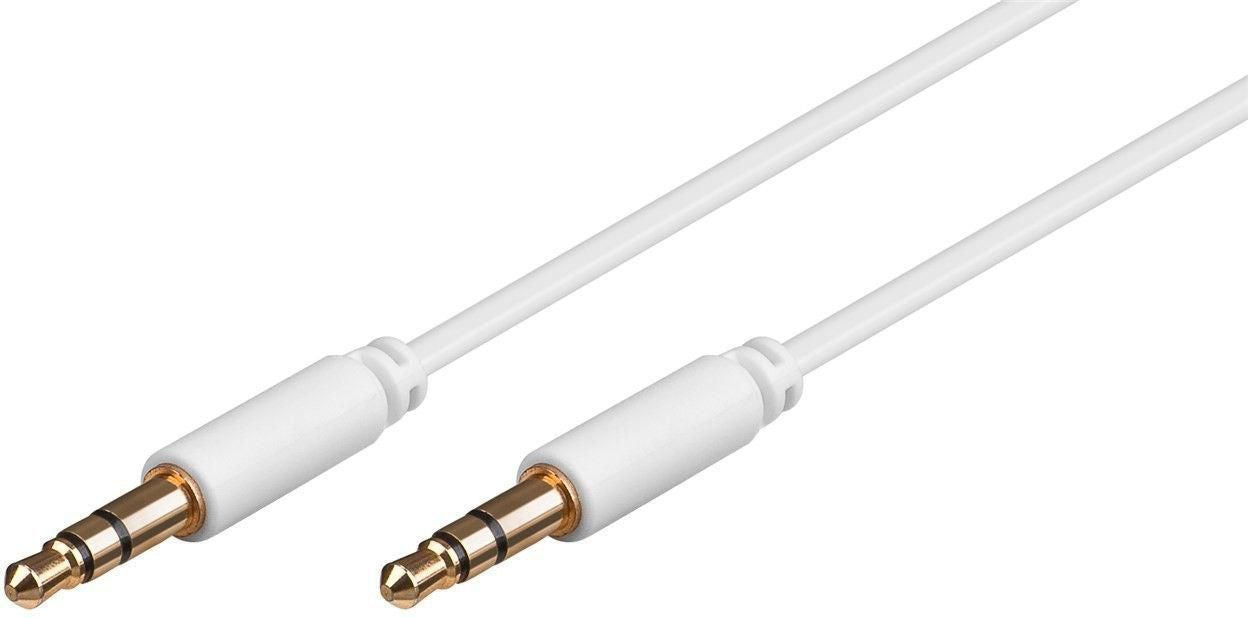 MicroConnect AUDLL2W Audio Cable 1.5m 3.5mm Male to Male Gold-Plated White Slim Flexible