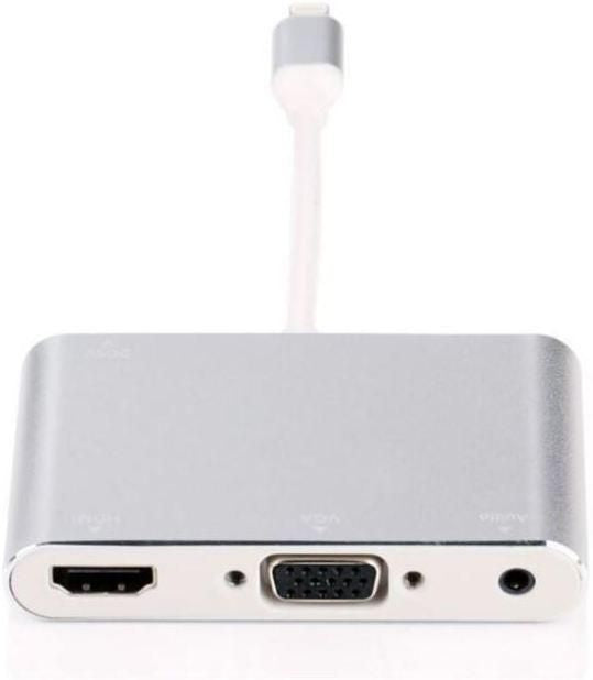 MicroConnect LIGHT-HUB4 Lightning Hub with HDMI, VGA & Audio – Aluminium, Silver, 25-Year Warranty
