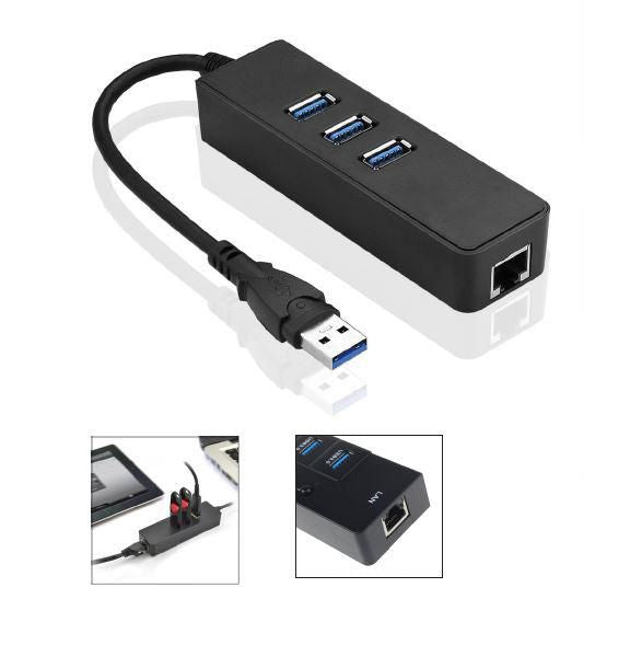 MicroConnect MC-USB3.0HUBWETH USB 3.2 Gen 1 Hub with Gigabit Ethernet – 3-Port, Black
