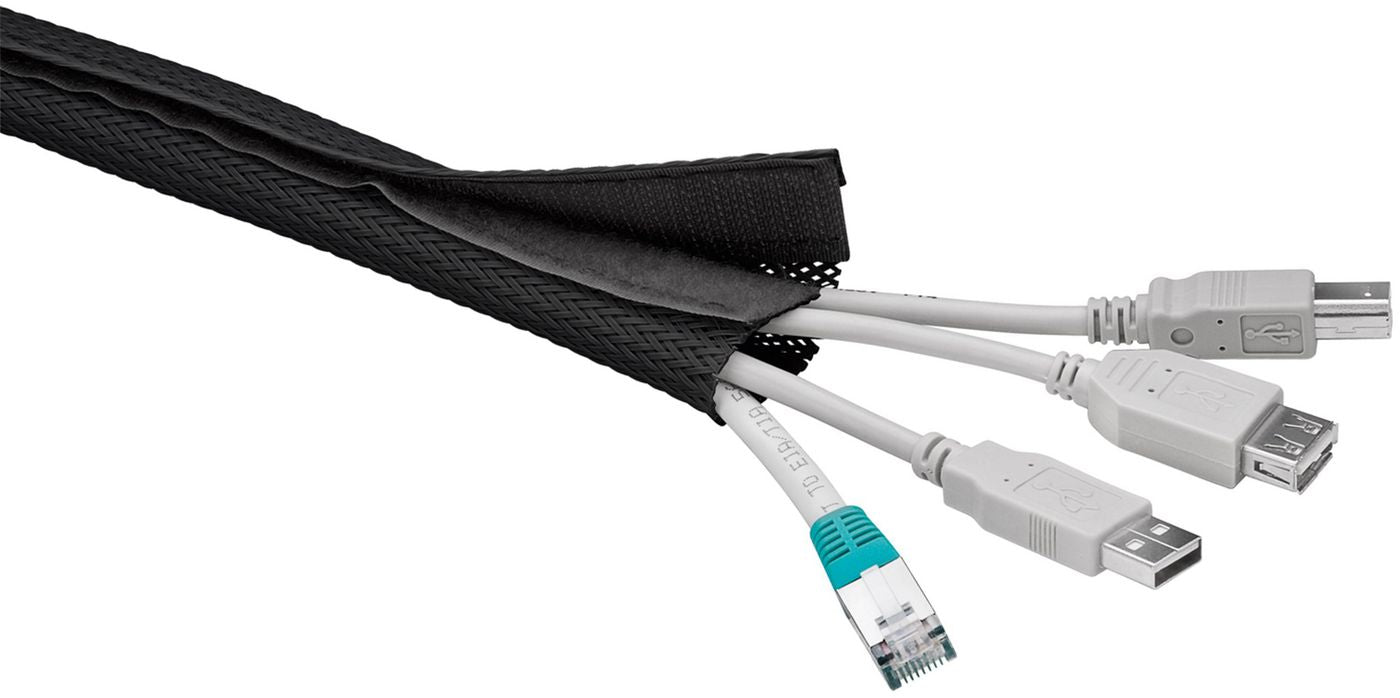 Microconnect CABLESOCK Black Cable Sleeve 1.8m – Hook and Loop Organiser