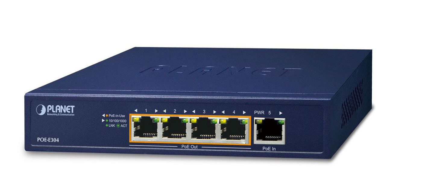 Planet POE-E304 1-Port 802.3bt PoE++ to 4-Port 802.3af/at Gigabit PoE Extender