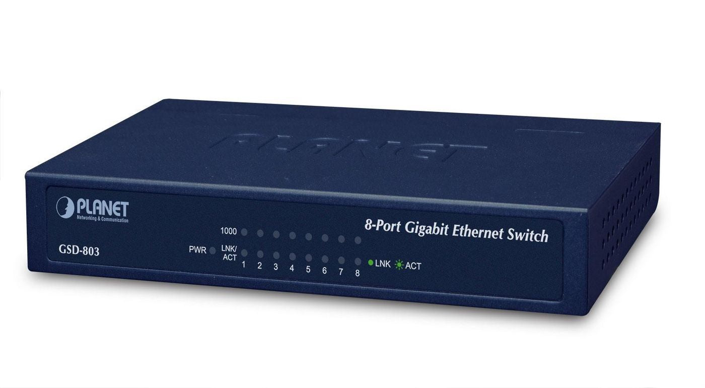 Planet GSD-803 8-Port Gigabit Ethernet Switch – Energy-Saving, 16Gbps