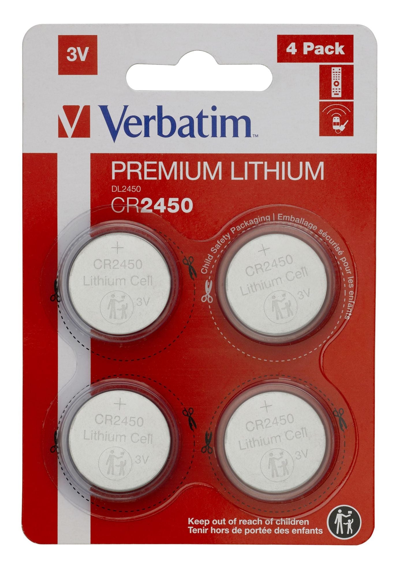 Verbatim 49535 CR2450 Single-use Lithium Battery 3V 4-Pack