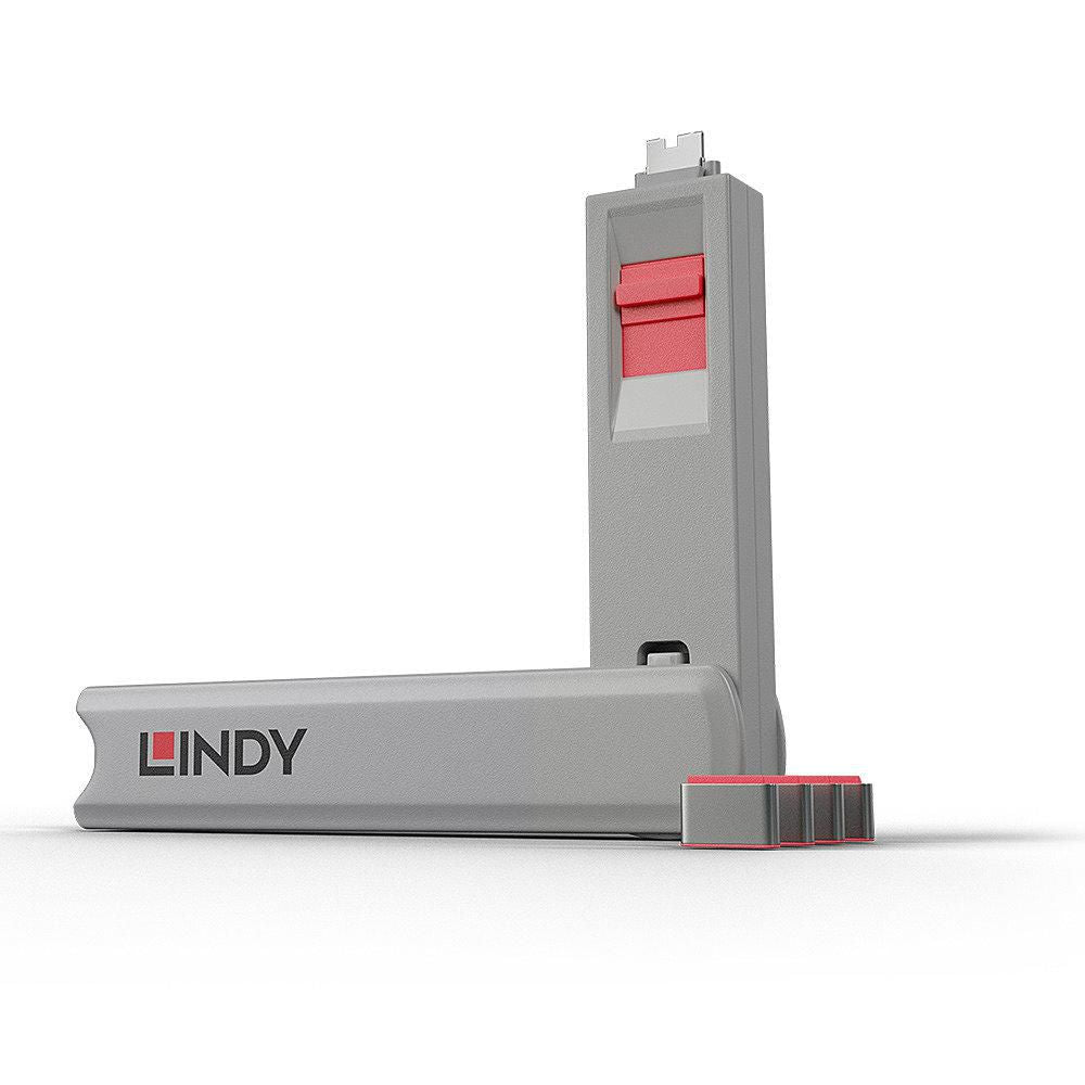 Lindy 40425 USB Type C Port Blocker Key – 4 Pink Blockers & Key Security Accessory