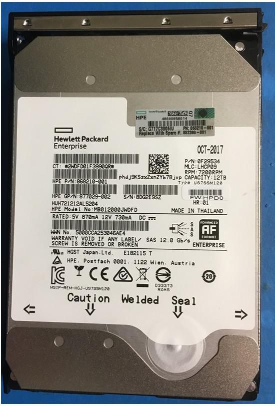Hewlett Packard Enterprise 882398-001 12TB SAS 3.5" 7200RPM Hard Disk Drive