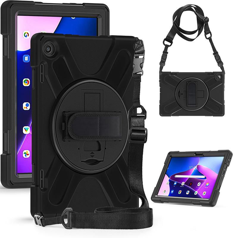 eSTUFF ES681906-BULK Tablet Case – 10.1" Shockproof Cover with Hand & Shoulder Strap, Black