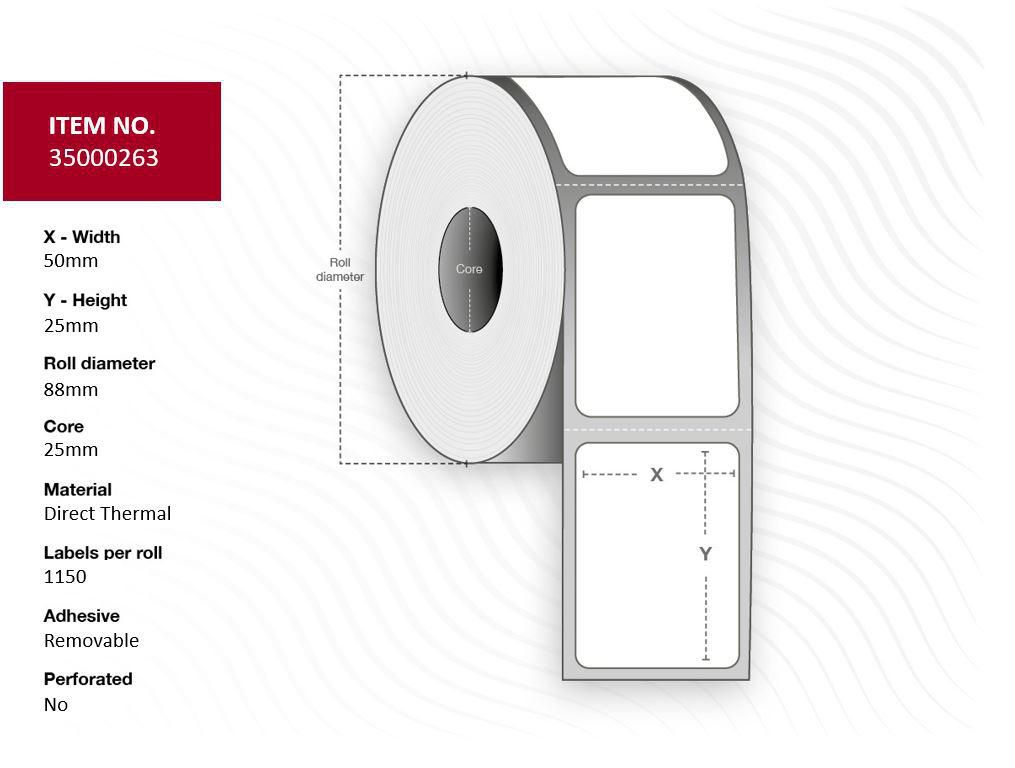 Capture 35000263 Printer Labels – White Direct Thermal Roll, 50x25mm, Removable, 4-Pack