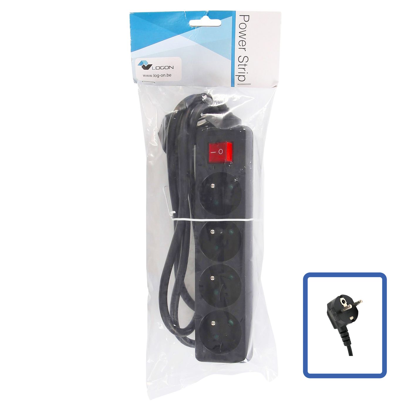 LOGON PROFESSIONAL LPS050 4-Way Power Strip – Black, 1.5m Cable, On/Off Switch, 3500W