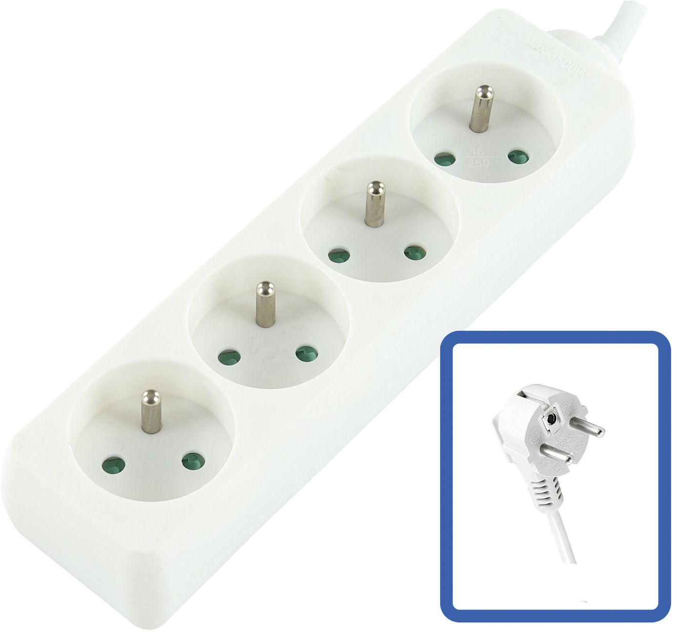 LOGON PROFESSIONAL LPS060 4-Way Power Strip – 16A 3m White 3500W CE Certified