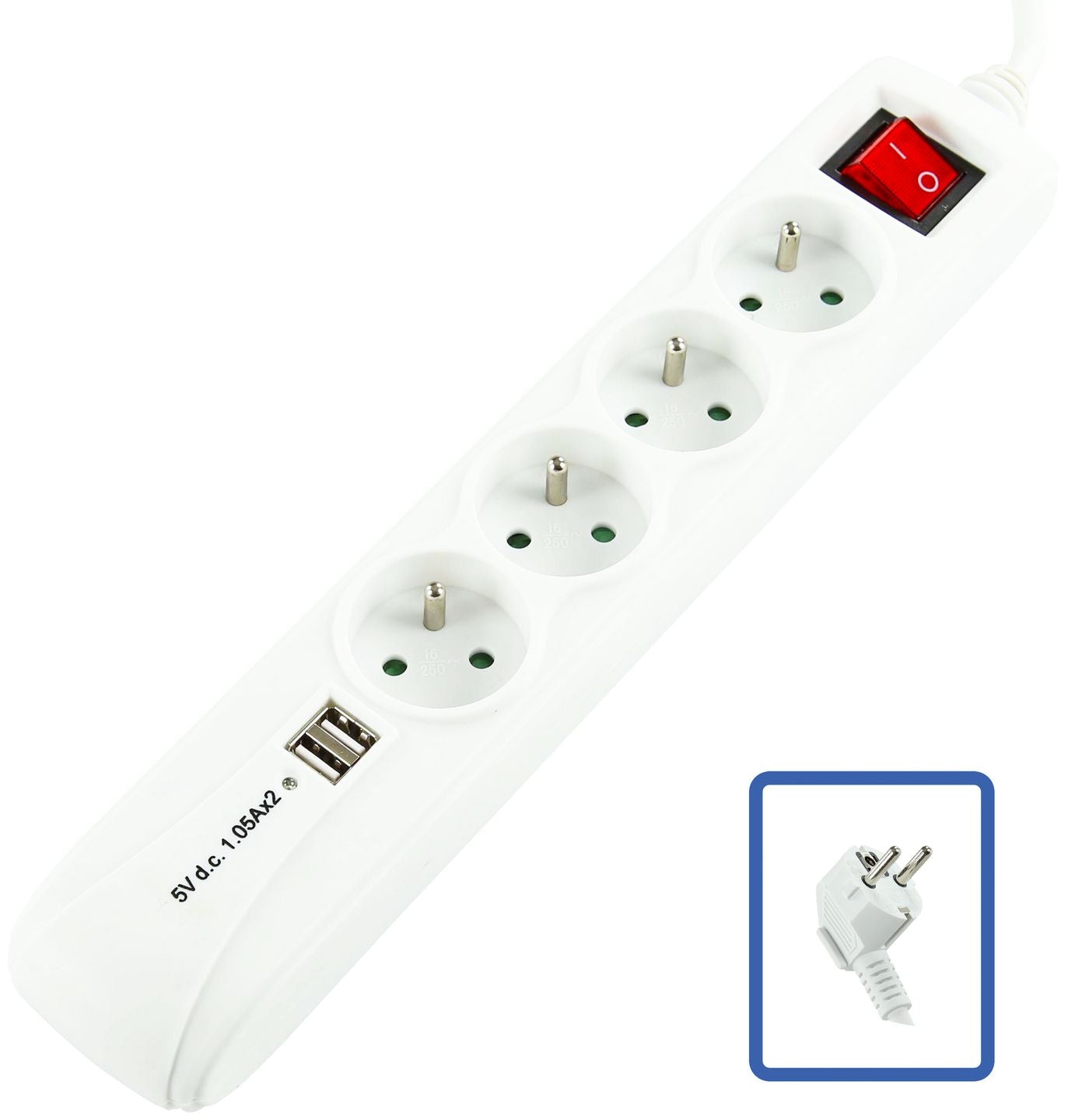 LOGON PROFESSIONAL LPS165 Power Strip – 4-Way + 2 USB, 1.5m, White, On/Off Switch