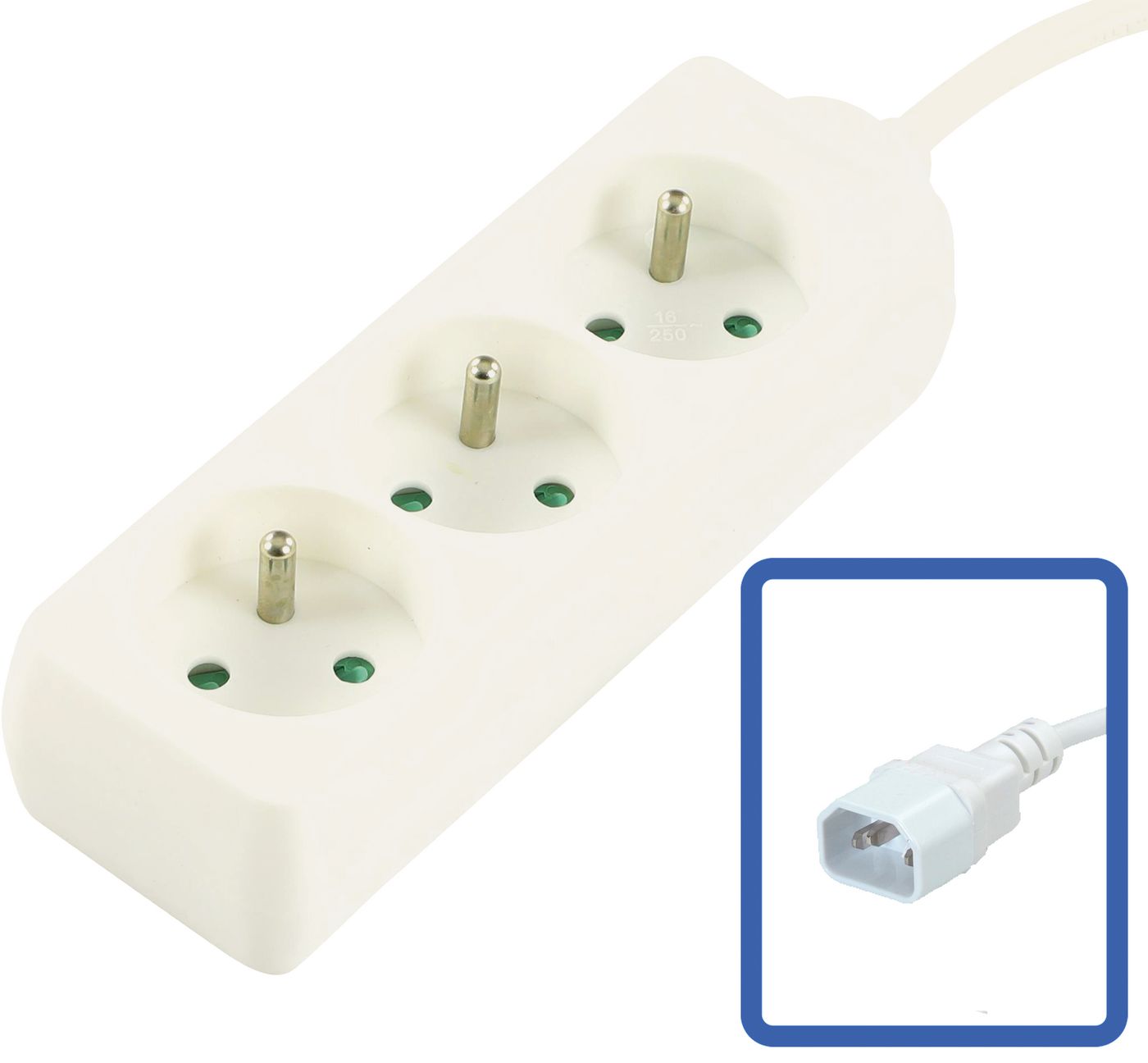 Logon 3-Way Power Extension Strip – Direct Attach to UPS, 1.5m Cable, 10A, White