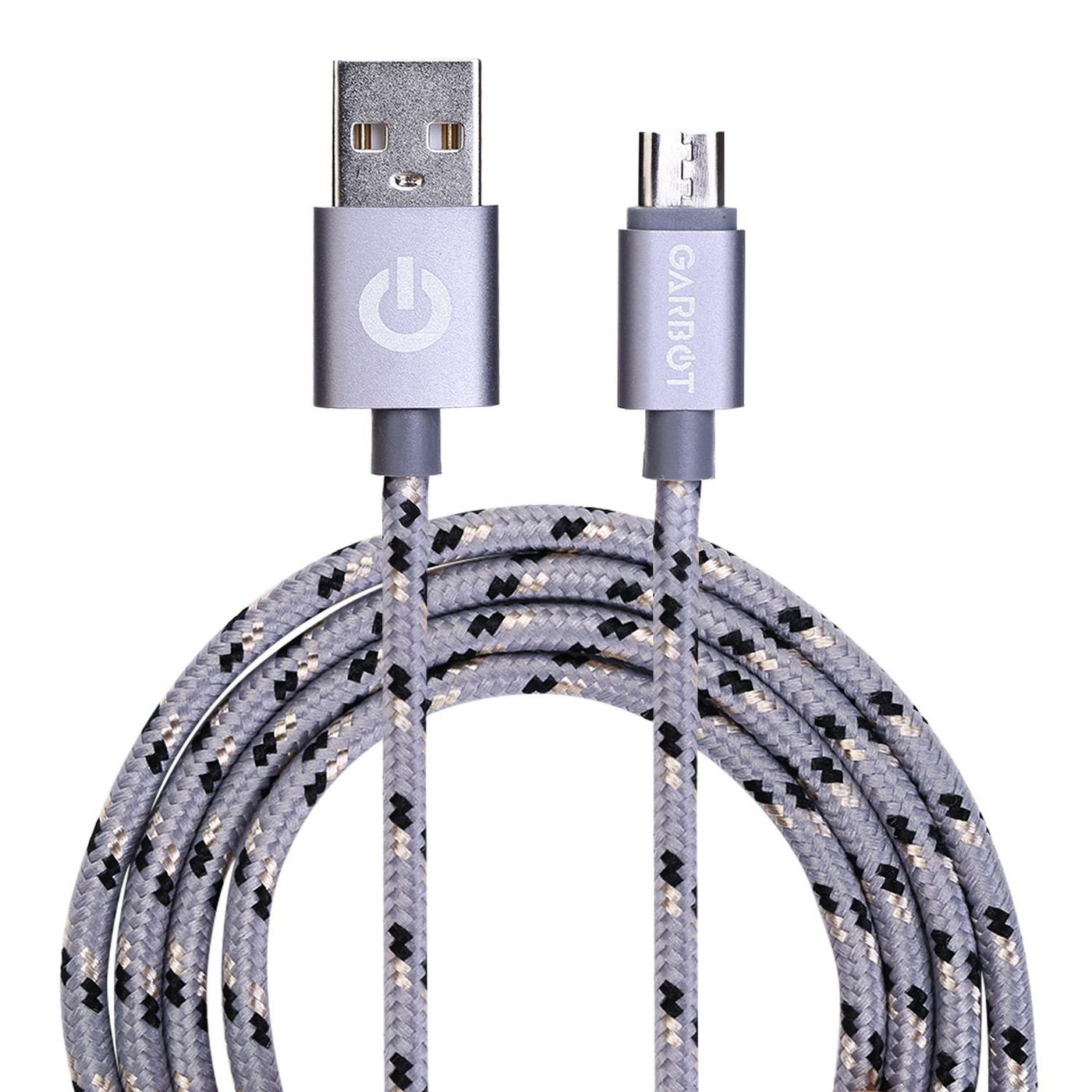 Garbot C-05-10195 Grab&Go 1m Braided Micro-USB Cable – Silver, Nylon, 2A, CE RoHS Certified