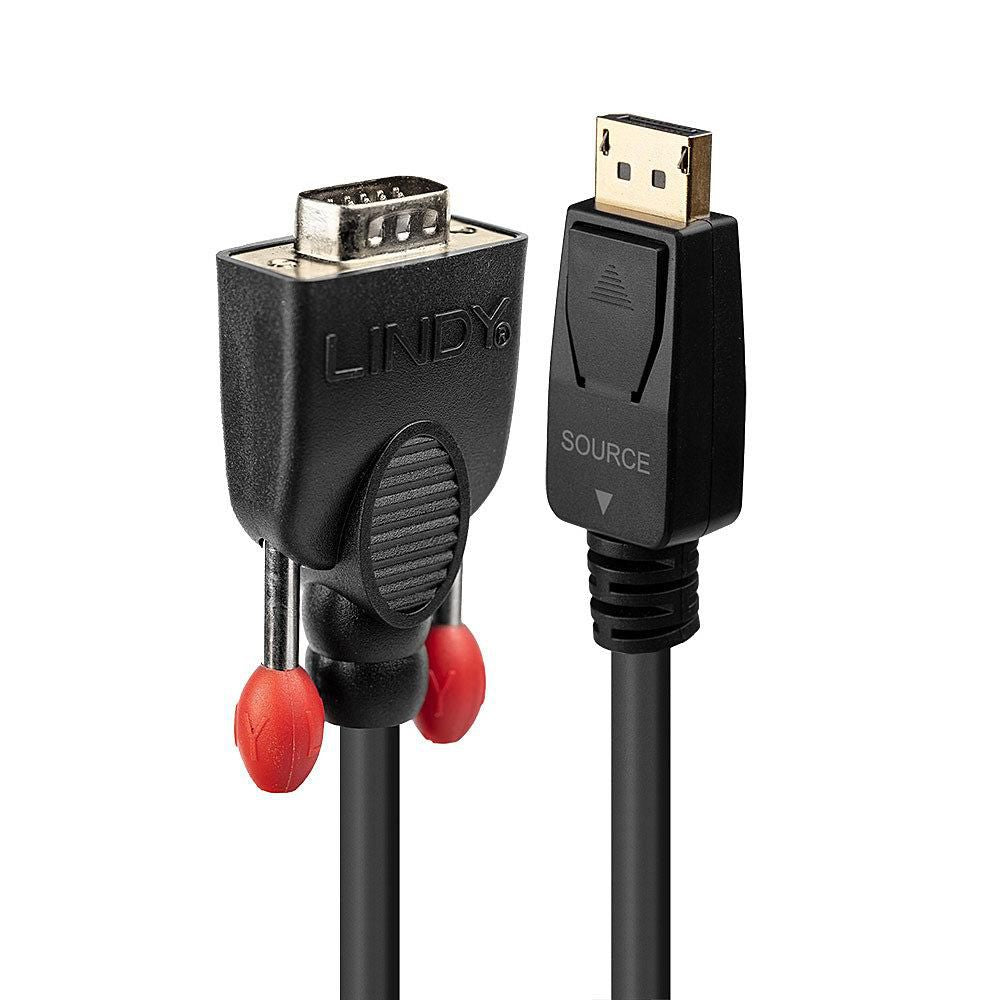 Lindy 41942 2m DisplayPort to VGA Cable – High-Resolution Male to Male Black