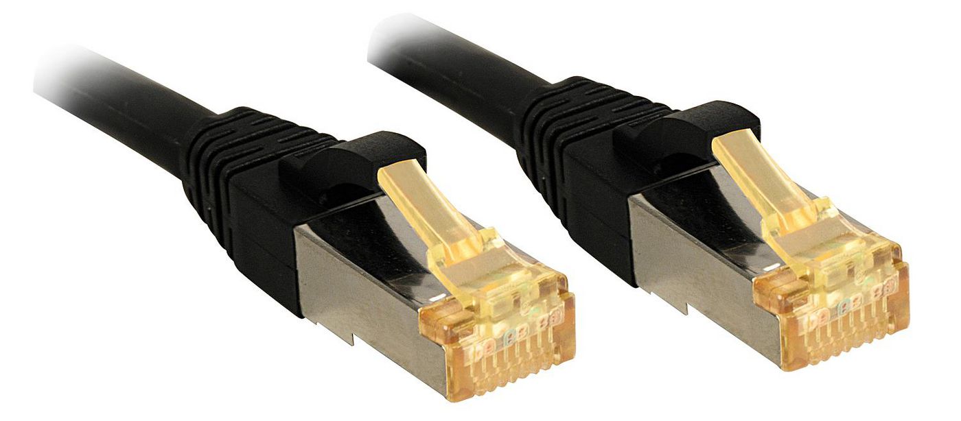 Lindy Cat7 S/FTP Network Cable, 2m Black – Gold-Plated RJ45, 600MHz