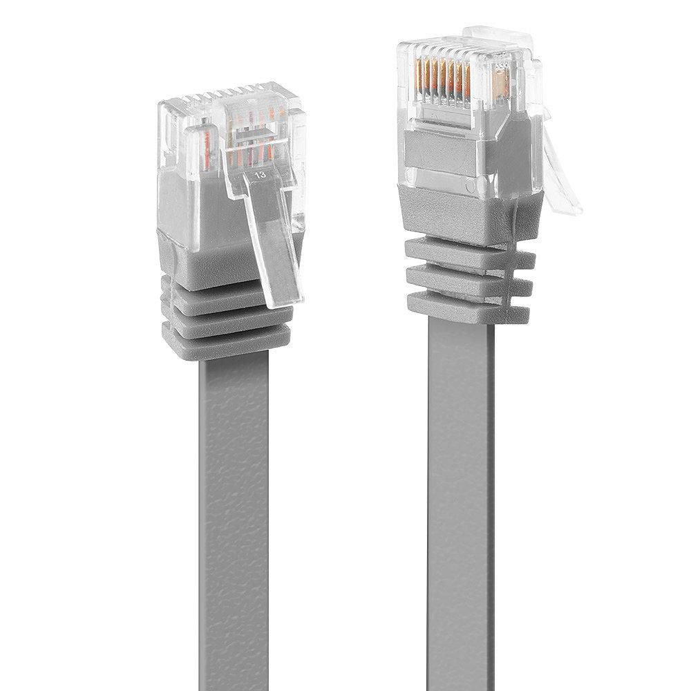 Lindy 2m Cat6 U/UTP Flat Network Cable – RJ-45, Grey