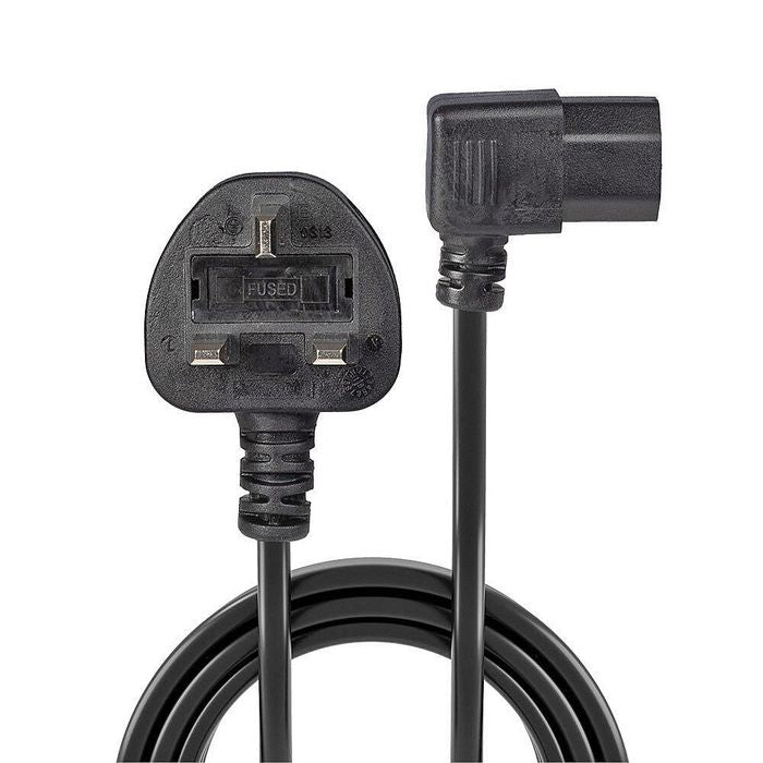 Lindy 30446 1m UK 3 Pin Plug to Right Angled IEC C13 Mains Power Cable, Black