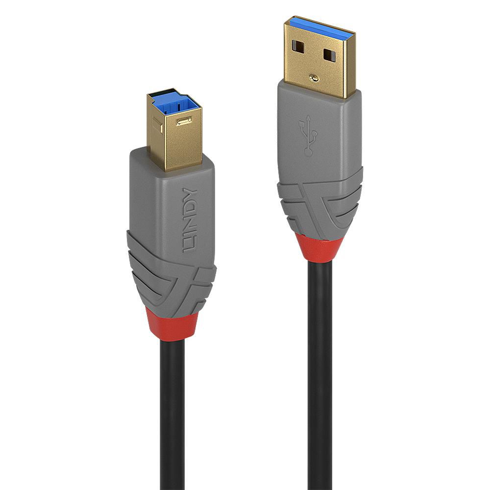 Lindy 36744 USB 3.2 Type A to B Cable 5m 5Gbps Gold Plated
