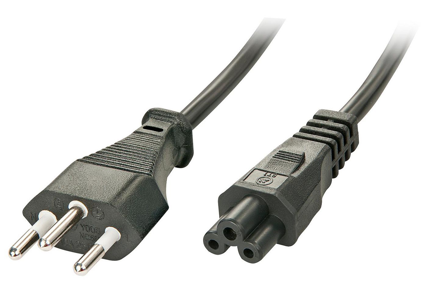 Lindy 30412 Power Cable Black 2m C5 Coupler Swiss Mains Plug