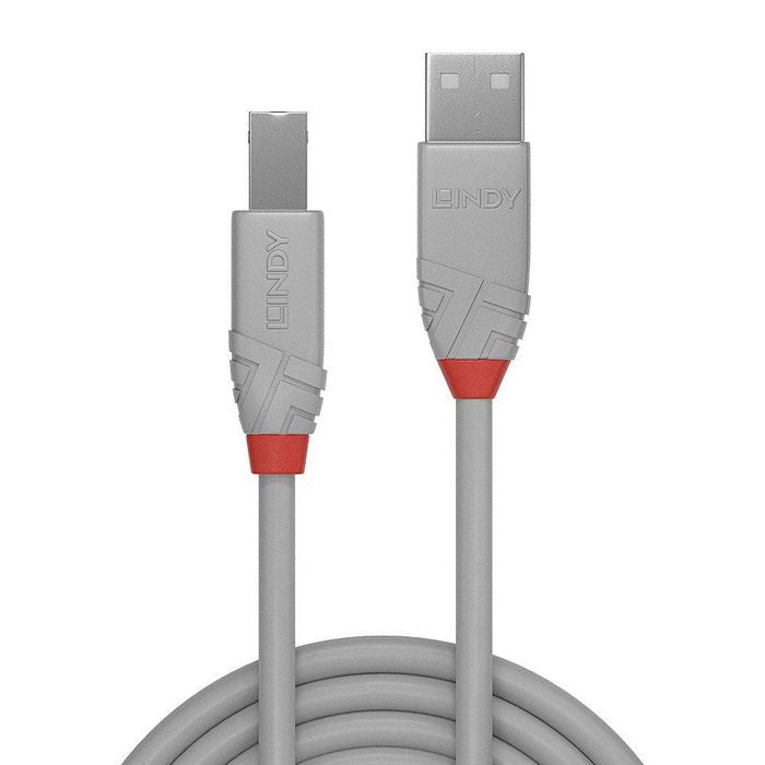 Lindy 36682 USB 2.0 Type A to B Cable 1m Grey Gold Plated